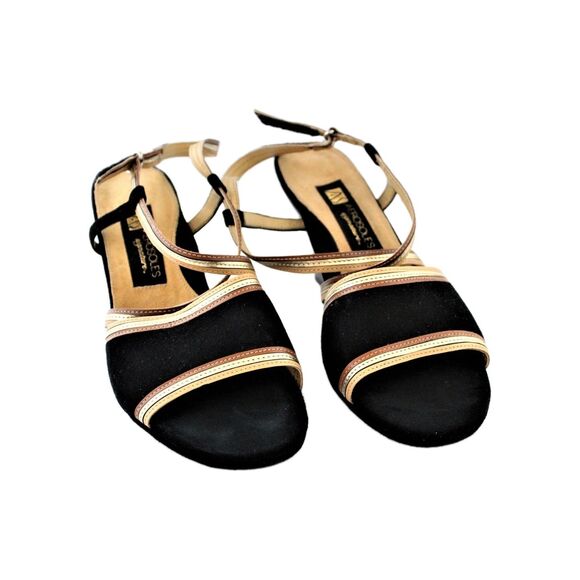 Aerosoles Signature Sandals Wedge Black Suede W Gold Cross Strap Size 9 - Picture 3 of 11